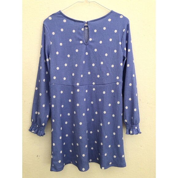 Art Class Girls Blue White Polka Dot Long Sleeve Dress Large ( 10 / 12 ) - Picture 4 of 6
